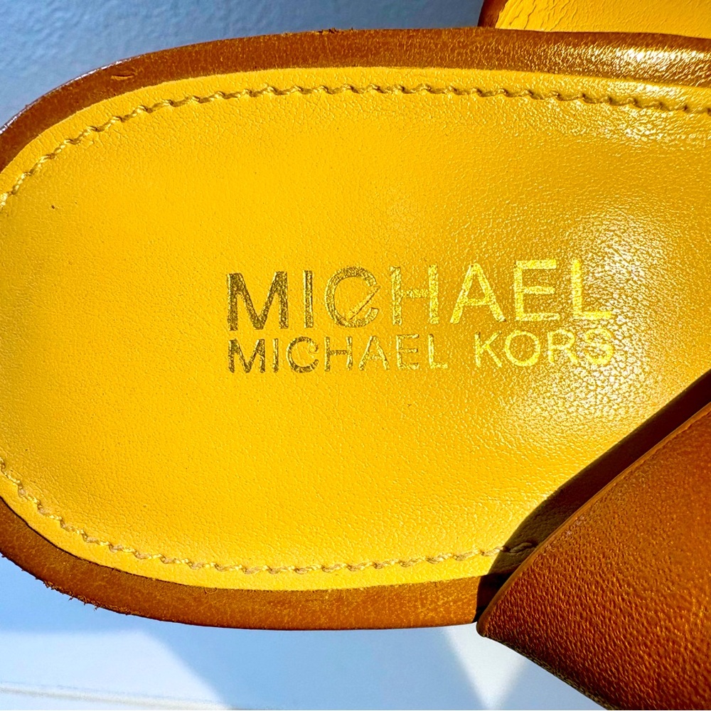 Michael Kors Kaylee Tan Espadrille Wedge Leather Sandals size 8M - Picture 3 of 9